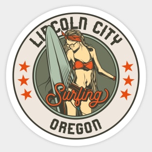 Vintage Surfing Badge for Lincoln City, Oregon Sticker